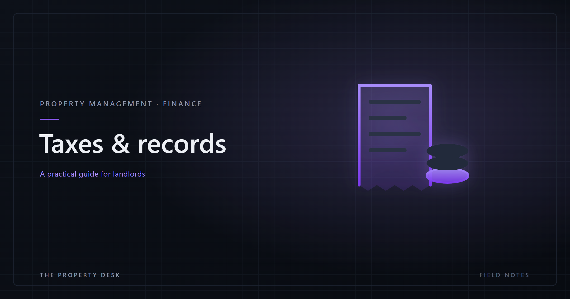 A landlord organizing receipts, statements, and a ledger to track deductible rental expenses for tax time.