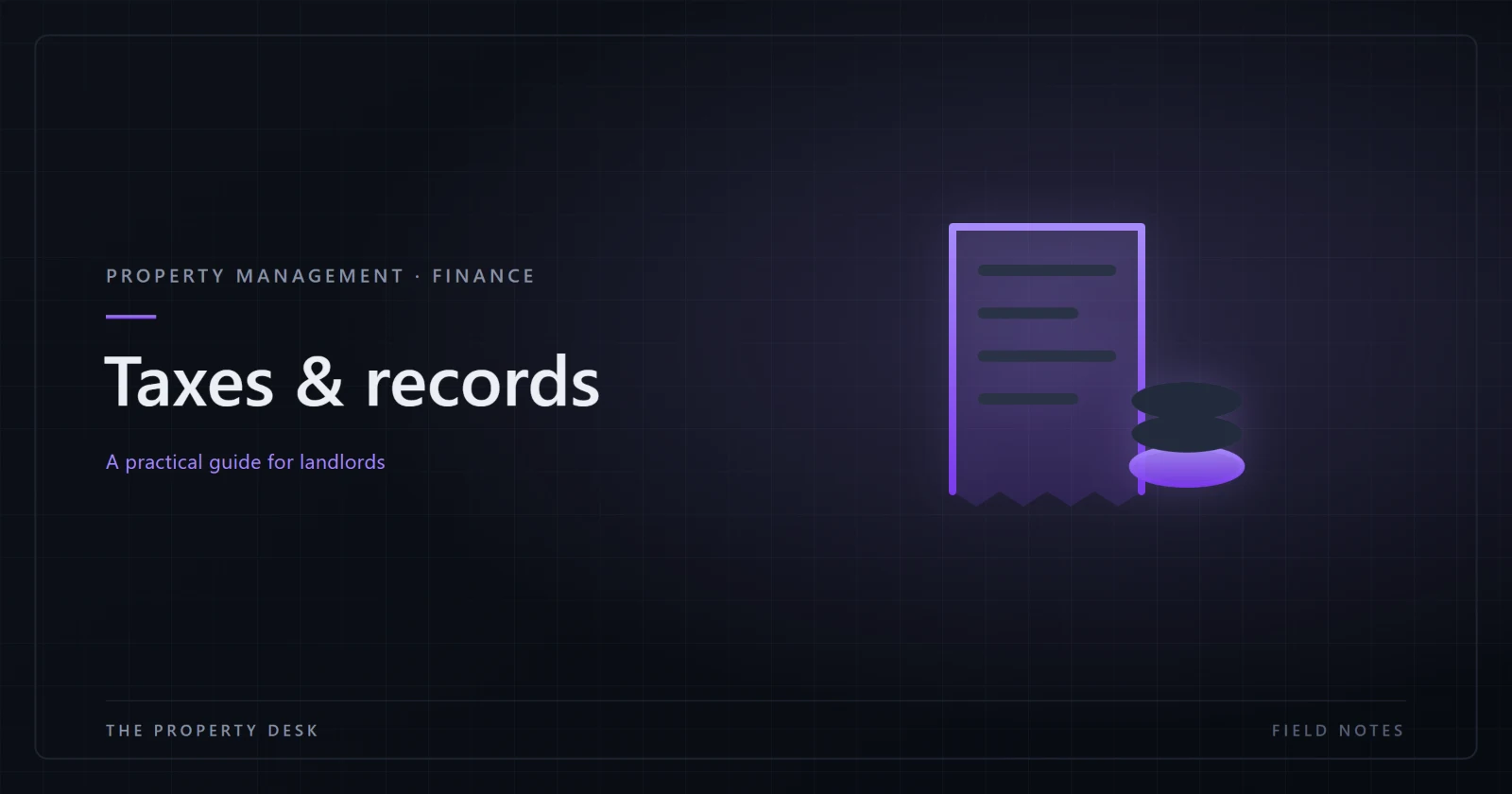 A landlord organizing receipts, statements, and a ledger to track deductible rental expenses for tax time.
